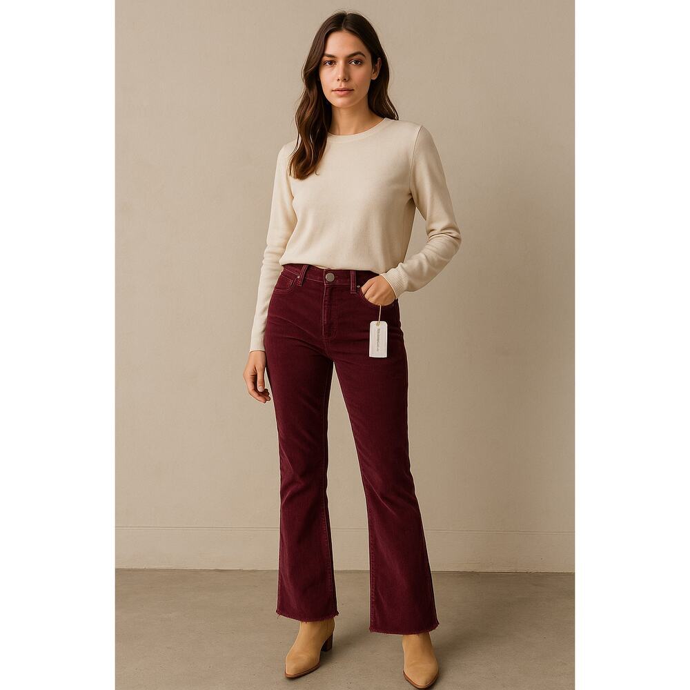 Current Elliott The Kick Flare Corduroy Jeans Womens 26 Burgundy Academia Preppy